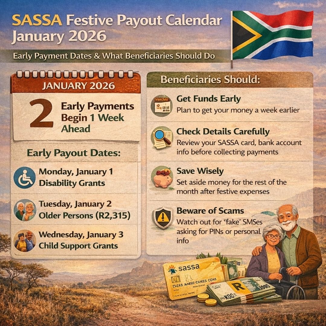 SASSA Festive Payout Calendar January 2026